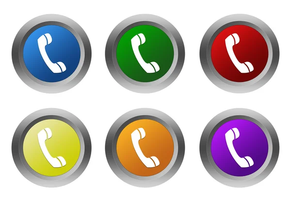 Set di pulsanti colorati arrotondati con simbolo del telefono — Foto Stock