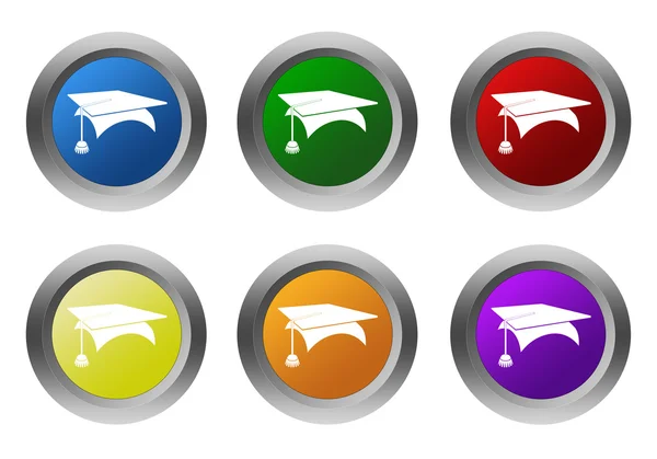 卒業シンボルと丸いカラフルなボタンを設定します。 — ストック写真