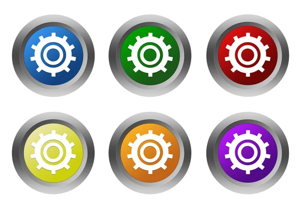 Набор округлых красочных кнопок с символом шестеренок — стоковое фото