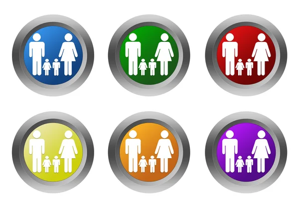 Set of rounded colorful buttons with family symbol — Stock Photo, Image