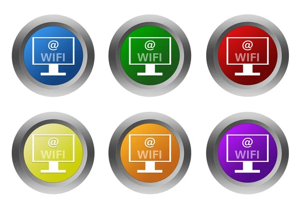 Ensemble de boutons colorés arrondis avec symbole wifi — Photo