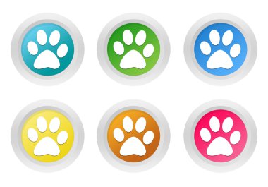 Evde beslenen hayvan ayak izleri sembolü ile yuvarlak renkli düğmelerinin ayarla