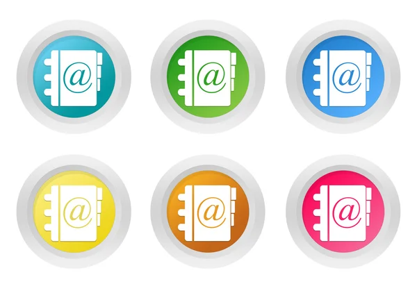 Set of rounded colorful buttons with address book symbol — Stock Photo, Image