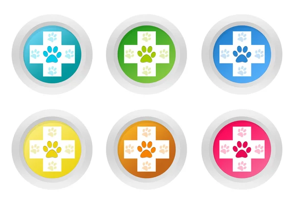 Set of rounded colorful buttons with veterinary symbol — Stock Photo, Image