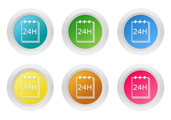 Conjunto de botões coloridos arredondados com bloco de notas 24 horas símbolo de suporte — Fotografia de Stock