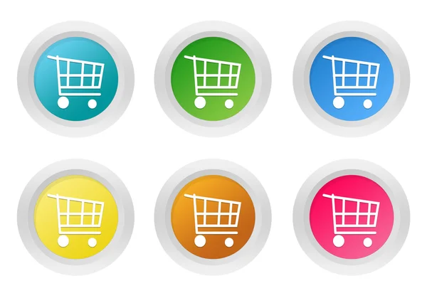 Conjunto de botones de colores redondeados con símbolo de carrito de compras — Foto de Stock