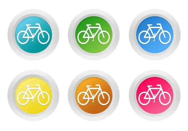 Набор округлых красочных кнопок с символом велосипеда — стоковое фото