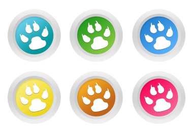 Evde beslenen hayvan ayak izleri sembolü ile yuvarlak renkli düğmelerinin ayarla