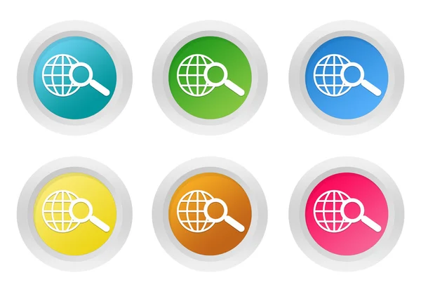 Conjunto de botões coloridos arredondados com símbolo de pesquisa — Fotografia de Stock