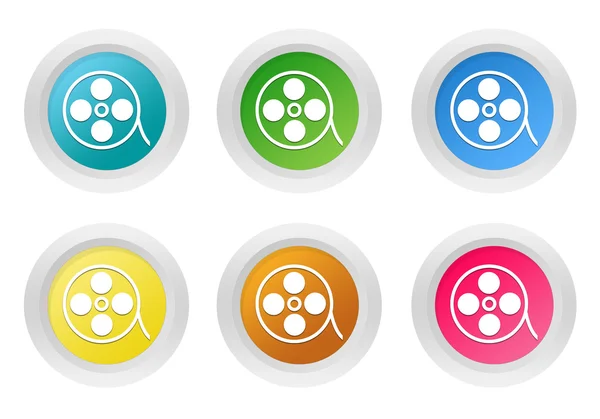 Set of rounded colorful buttons with movie symbol — Stock Photo, Image