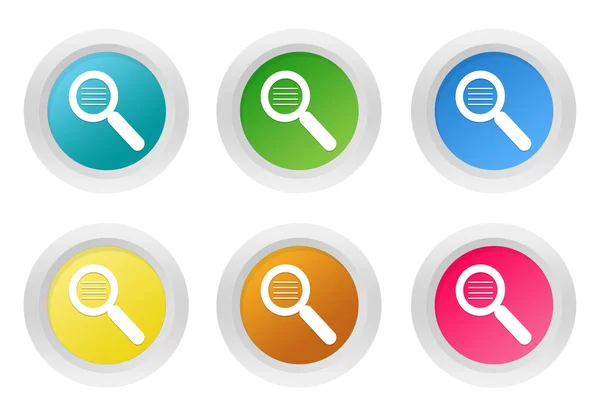 Set of rounded colorful buttons with search symbol — Stock Photo, Image