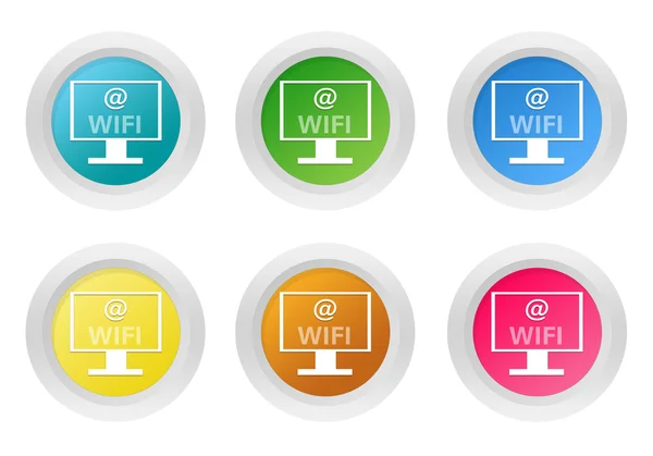 Set of rounded colorful buttons with wifi symbol — Stock Photo, Image