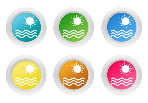 Set of rounded colorful buttons with beach symbol — Stock Photo, Image