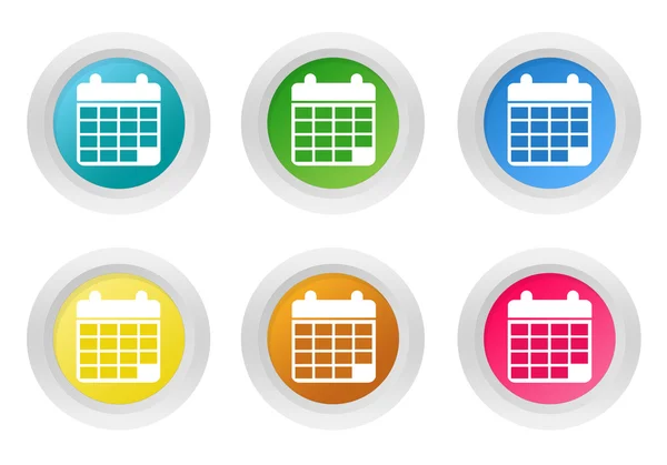 Set of rounded colorful buttons with calendar symbol — Stock Photo, Image