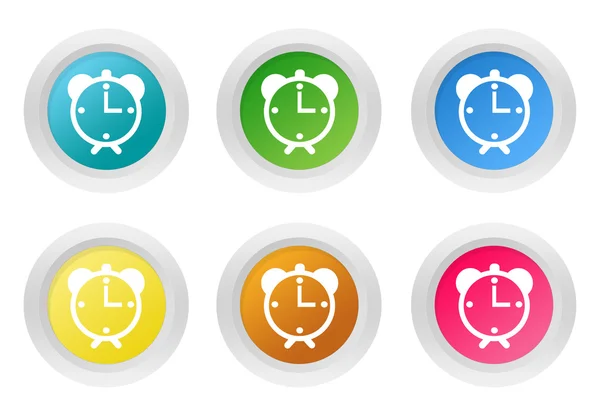 Zestaw z zaokrąglonymi kolorowe przyciski z symbol budzika — Zdjęcie stockowe