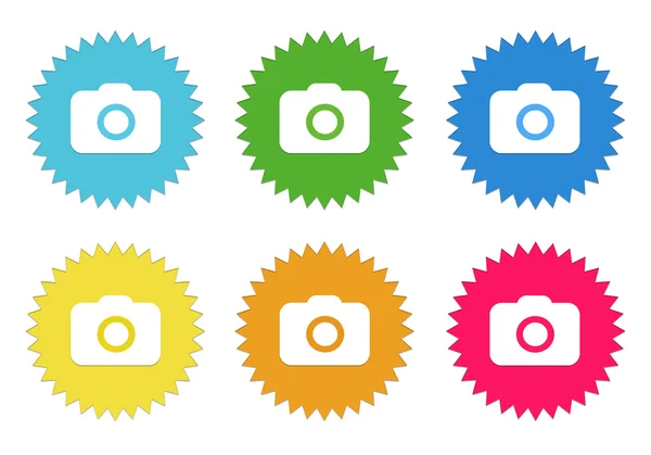 Uppsättning färgglada klistermärken ikoner med kamerasymbol — Stockfoto