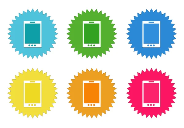 Set von bunten Aufklebern Symbole mit Telefon-Symbol — Stockfoto