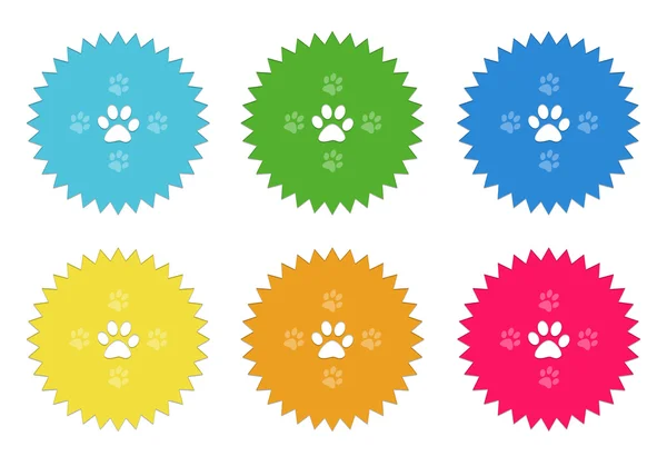 一套彩色贴画图标与宠物脚印符号 — 图库照片