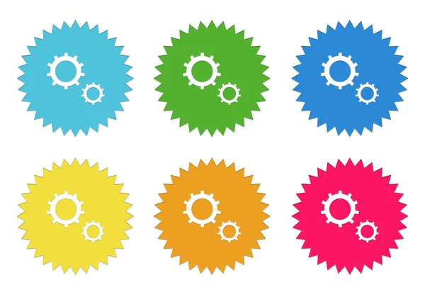 Set of colorful stickers icons with gears symbol — Stock Photo, Image