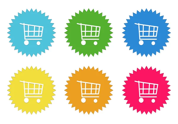 Set of colorful stickers icons with shopping cart symbol — Stock Photo, Image