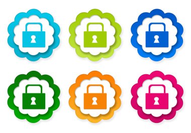 Kilit simgesi ile renkli çıkartmalar simgeler kümesi