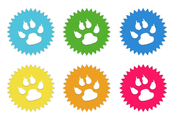 Set of colorful stickers icons with pet footprints symbol — Stock Photo, Image