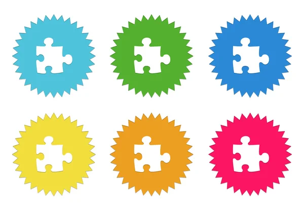 Set of colorful sticker icons with puzzle symbol — Stock Photo, Image