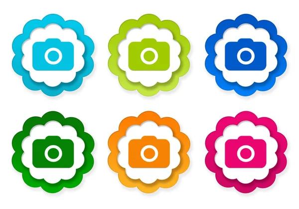 Sada barevných samolepek ikon se symbolem kamery — Stock fotografie