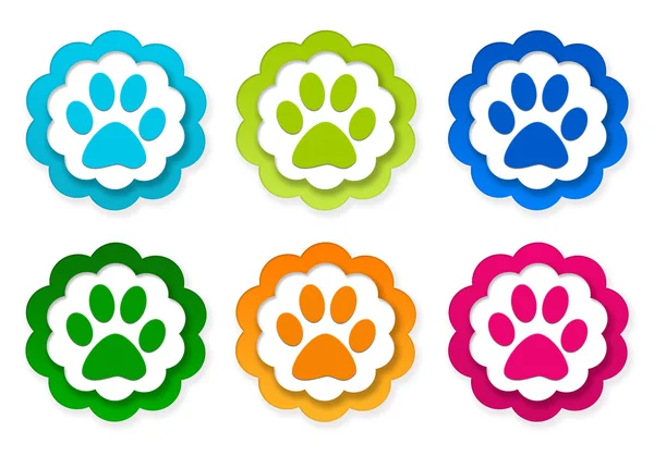 Set of colorful stickers icons with pet footprints symbol — Stock Photo, Image