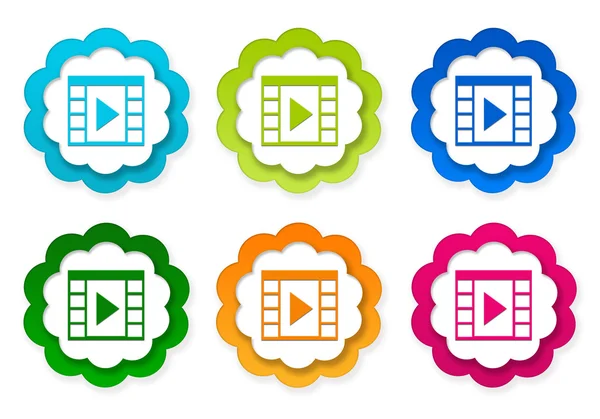 Set of colorful stickers icons with movie symbol — Stock Photo, Image