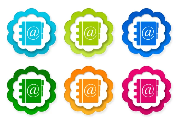 Set of colorful stickers icons with address book symbol — Stock Photo, Image