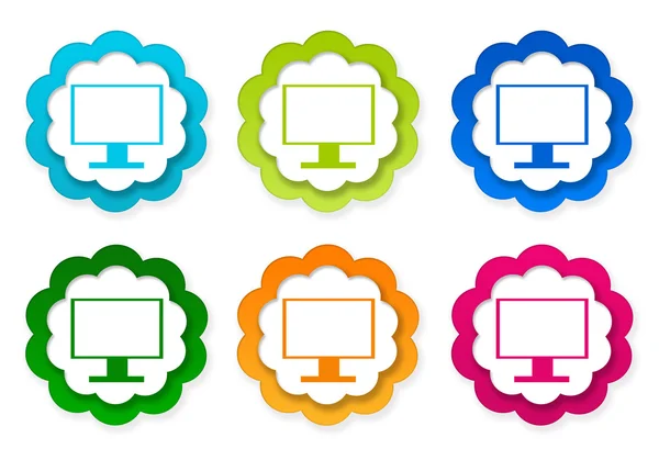 Set of colorful stickers icons with tv screen of computer monitor symbol — Stock Photo, Image