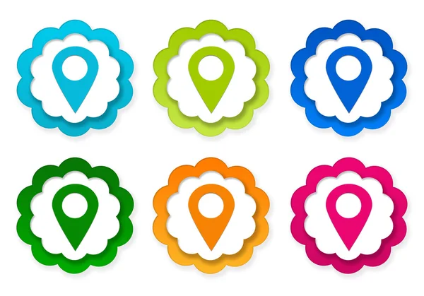 Set of colorful stickers icons with markers on maps symbol — Stock Photo, Image