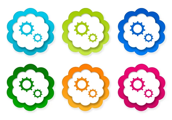 Set of colorful stickers icons with gears symbol — Stock Photo, Image