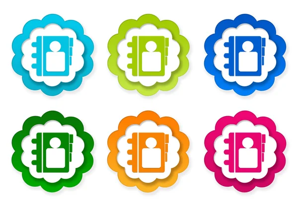 Uppsättning färgglada klistermärken ikoner med adress bok symbol — Stockfoto