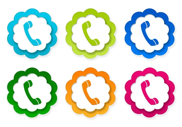 Uppsättning färgglada klistermärken ikoner med telefonen symbol — Stockfoto