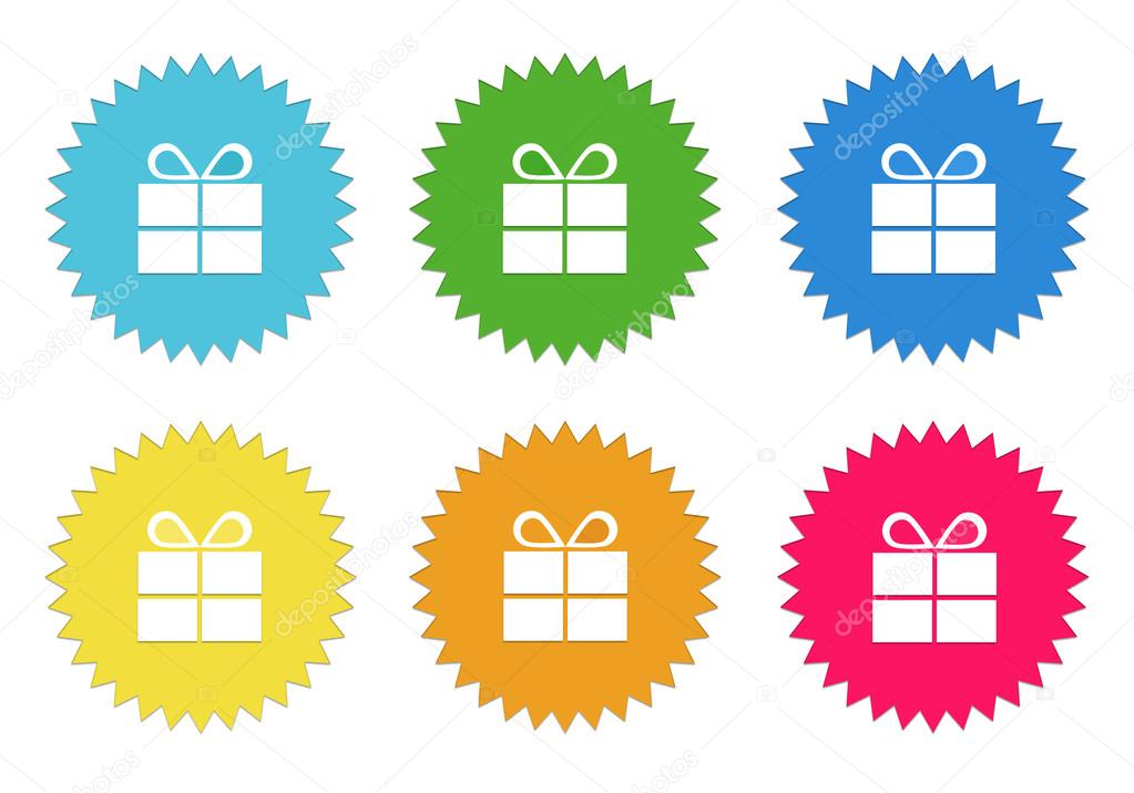 Set of colorful sticker icons with gift symbol