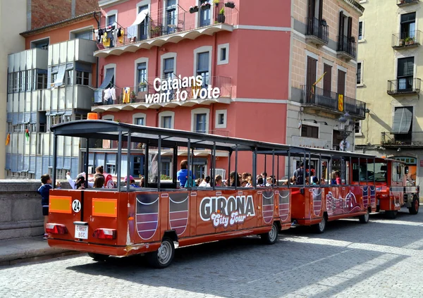 Tourist train service in Girona, Spain Stock Image