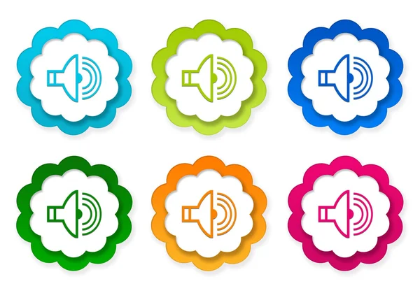 Conjunto de ícones de adesivos coloridos com símbolo de alto-falante — Fotografia de Stock