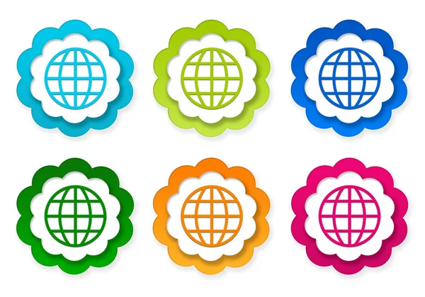 Conjunto de iconos de pegatinas de colores con símbolo del mundo — Foto de Stock