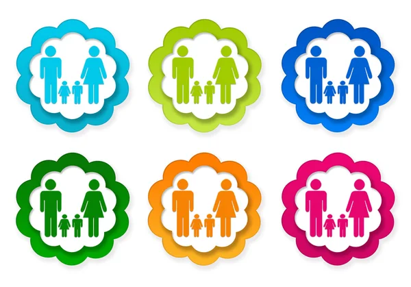 가족 상징을 가진 다채로운 스티커 아이콘 세트 — 스톡 사진