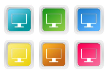 tv ekran veya bilgisayar monitör simgesi olan kare renkli düğme kümesi