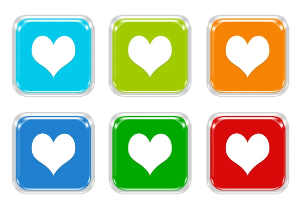 Набор цветных кнопок в квадрате с символом сердца — стоковое фото