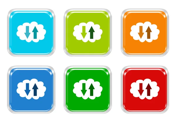 Ensemble de boutons carrés colorés avec symbole nuage — Photo