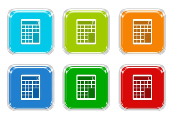 Σύνολο τετράγωνο πολύχρωμα κουμπιά με σύμβολο αριθμομηχανή — Φωτογραφία Αρχείου