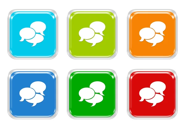 Set van gekwadrateerde kleurrijke knoppen met zeepbel toespraken symbool — Stockfoto