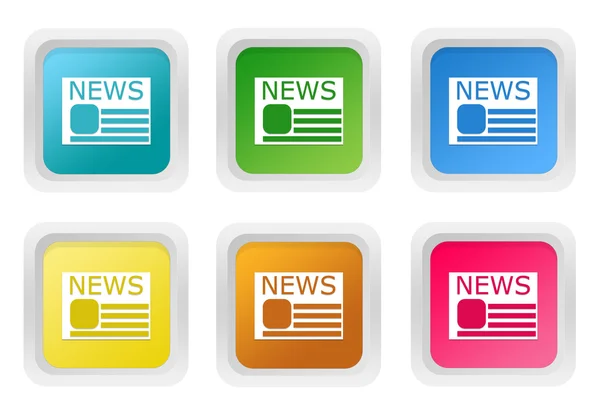 Conjunto de botões coloridos ao quadrado com símbolo de notícias — Fotografia de Stock