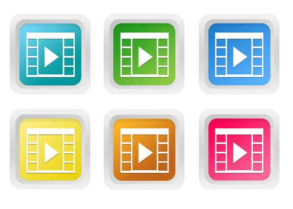 Conjunto de botones de colores cuadrados con símbolo de película — Foto de Stock
