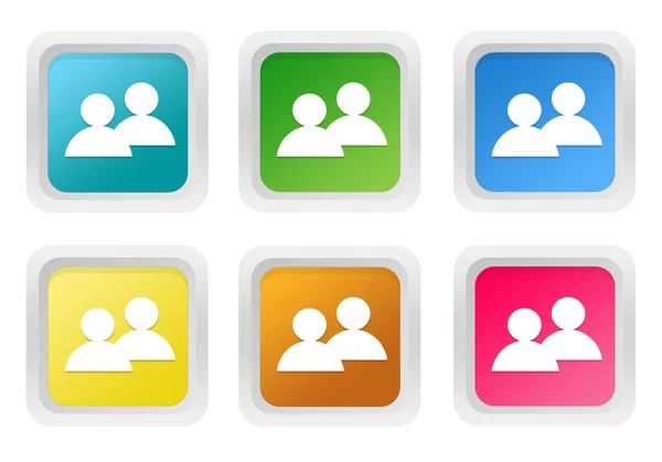 Set of squared colorful buttons with people symbol — Stock Photo, Image