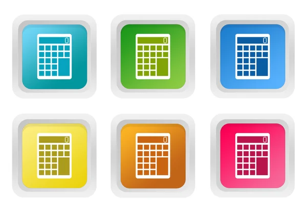 Set di pulsanti quadrati colorati con simbolo della calcolatrice — Foto Stock